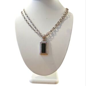 Lady Remington Vintage Necklace Black Onyx Silver Rectangular Pendant